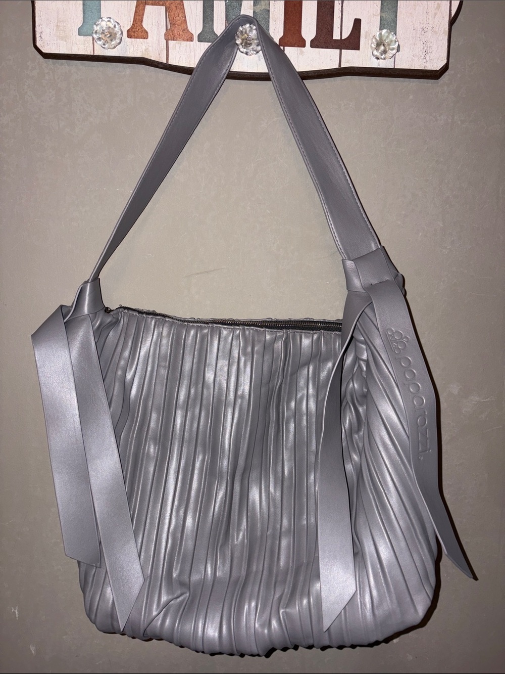 Pleated Hobo Shoulder Bag in Gray